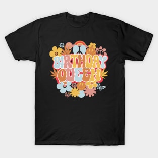 Birthday Queen Retro Groovy Shirt, Hippie Daisy Flower Birthday Girl T-Shirt